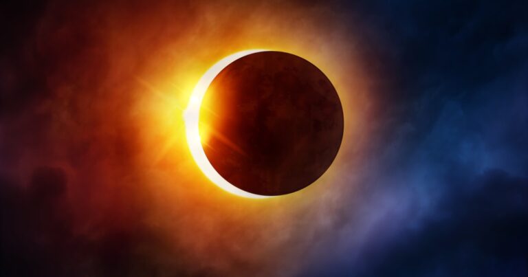 Ilustración de un eclipse solar total mostrando la corona del Sol.