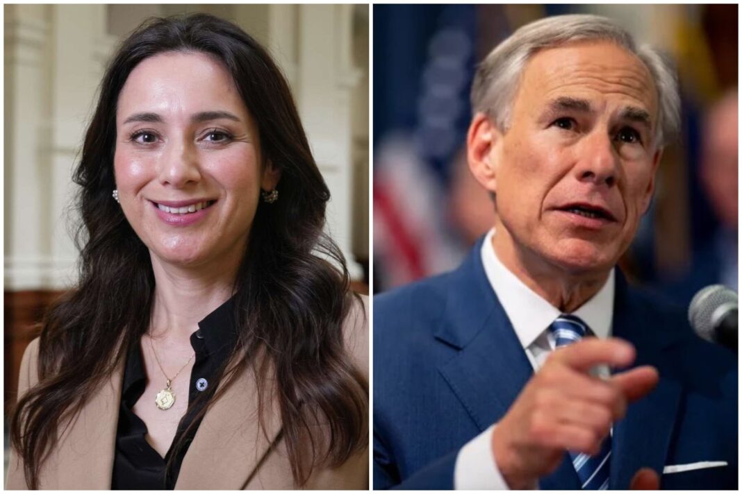 Gráfico de encuesta con los rostros de Greg Abbott y Gina Hinojosa