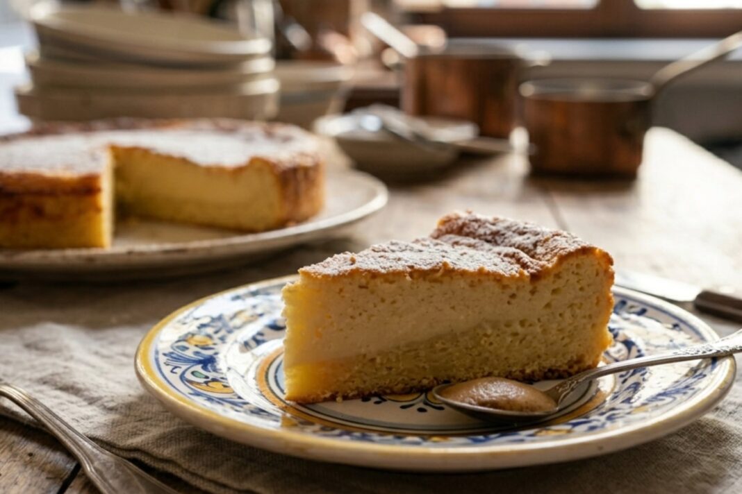 Porción de migliaccio, postre tradicional napolitano