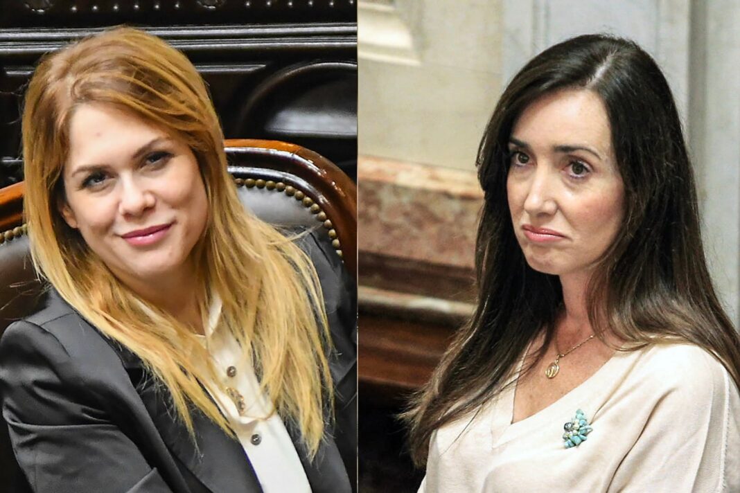 Fotografía de Victoria Villarruel y Lilia Lemoine en sesiones separadas del Congreso.