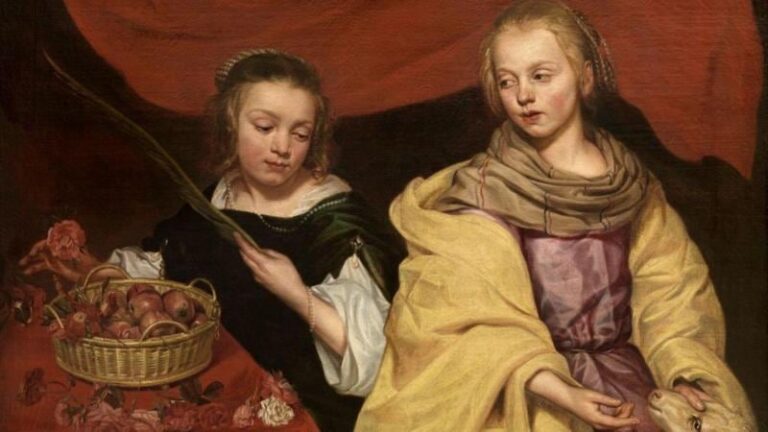 Detalle de la pintura 'El Triunfo de Baco' de Michaelina Wautier, mostrando a la artista autorretratada.