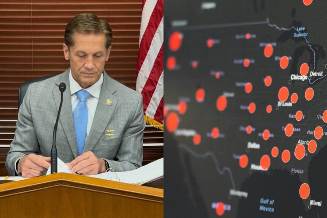 Mapa de Washington D.C. con límites actuales y propuesta cuadrada