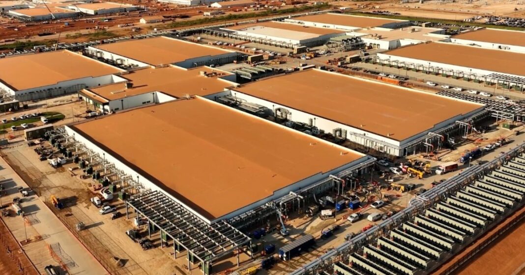 Vista aérea del complejo Stargate en construcción en Abilene, Texas