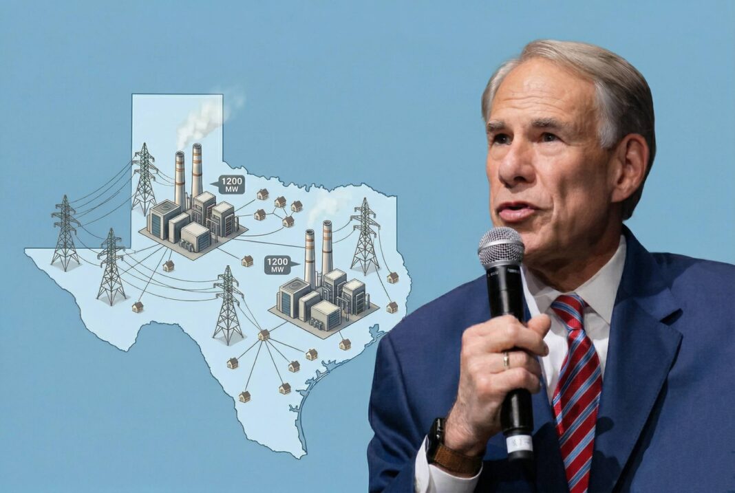 Gobernador Greg Abbott en ceremonia de inicio de construcción de plantas de energía en Texas.