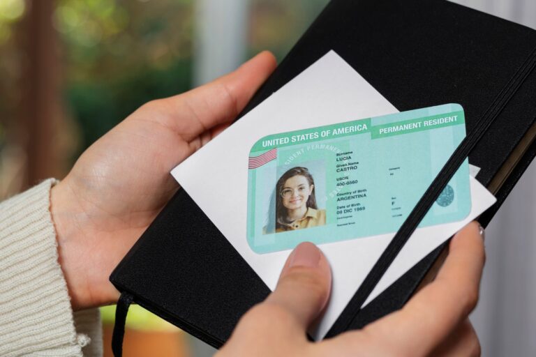 Persona sosteniendo una tarjeta verde de residencia permanente de Estados Unidos