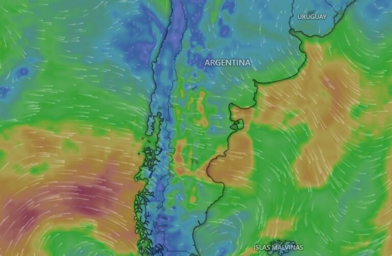 Mapa de Argentina con alerta amarilla por vientos fuertes