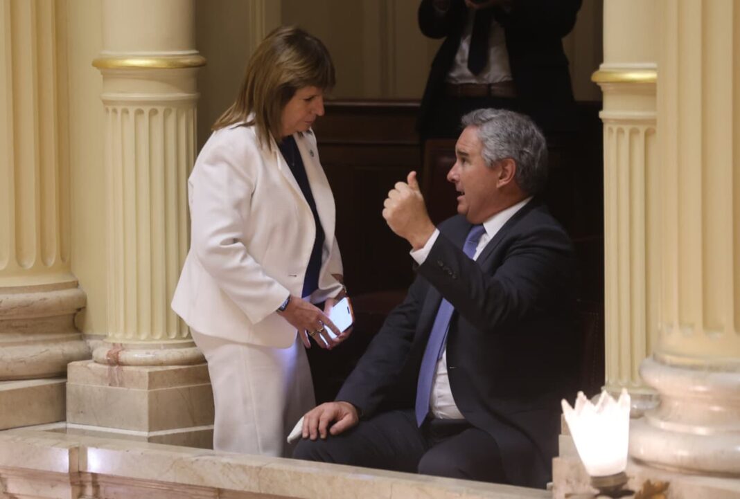 Fotografía de Patricia Bullrich y Pablo Quirno en el Senado argentino