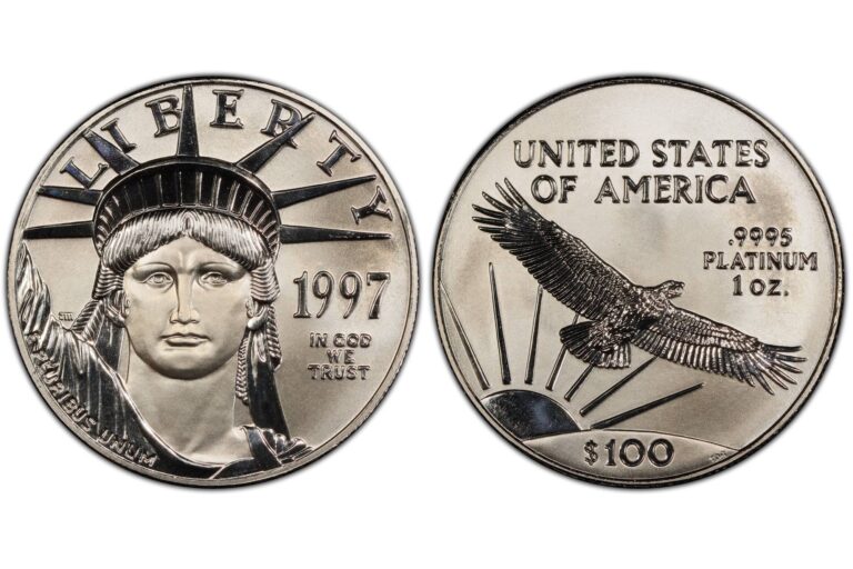 Moneda American Platinum Eagle de 1997 en primer plano
