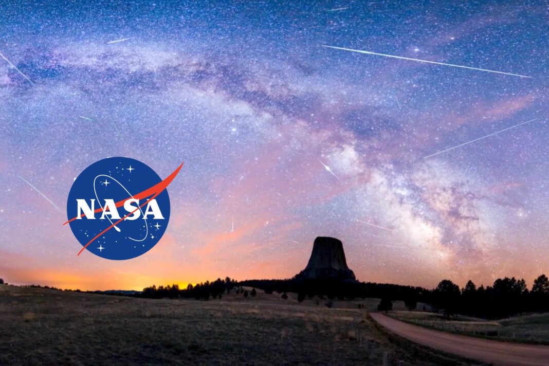 Ilustración de la Luna llena y estrellas fugaces en el cielo nocturno, con referencia a los eventos astronómicos de mayo