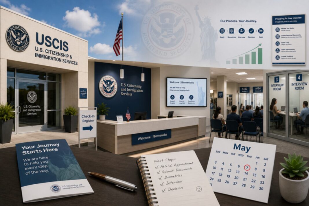 Sello del USCIS sobre documentos migratorios
